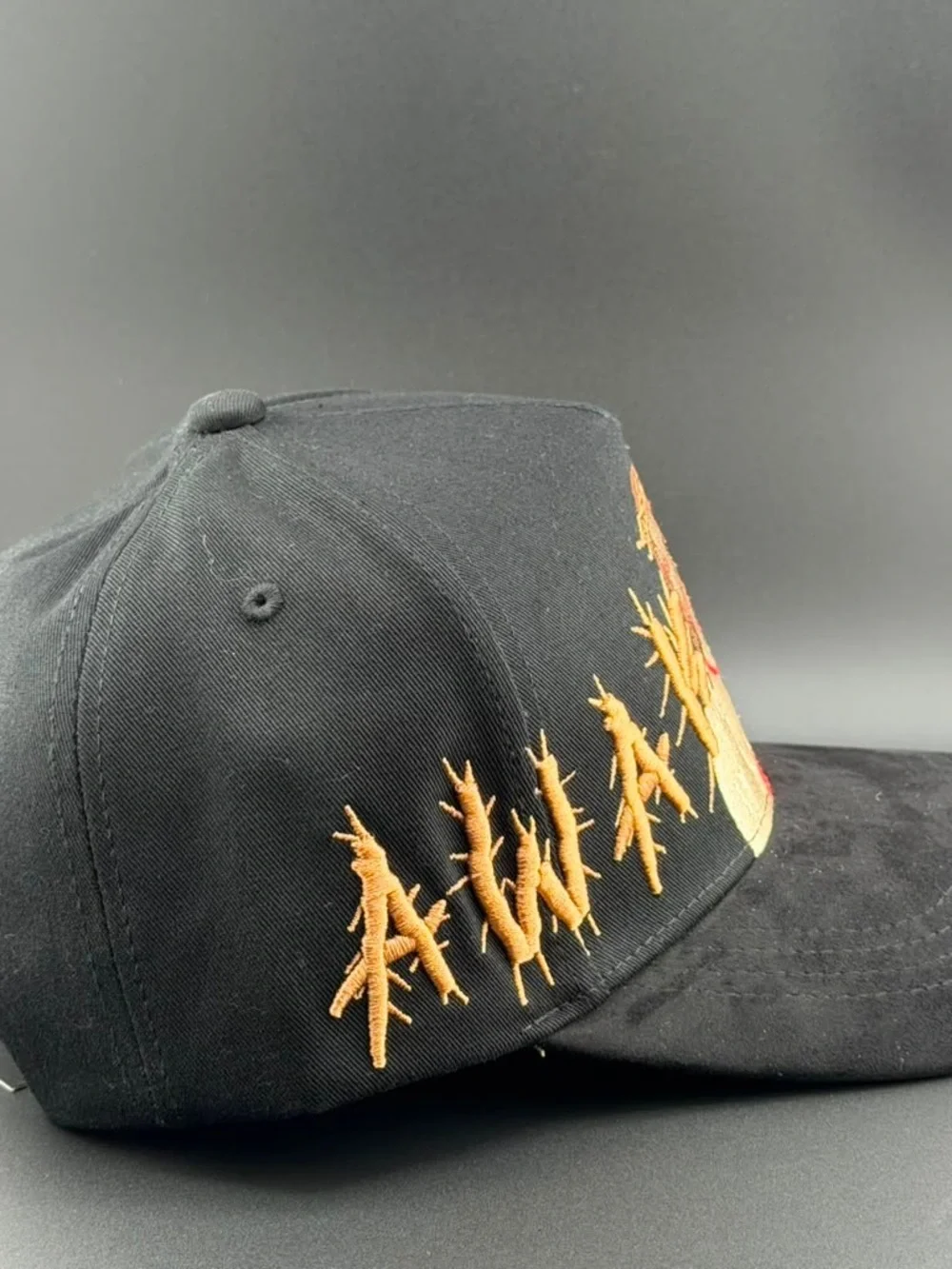 Black Embroidered Jesus Snapback Hat with Red Accent